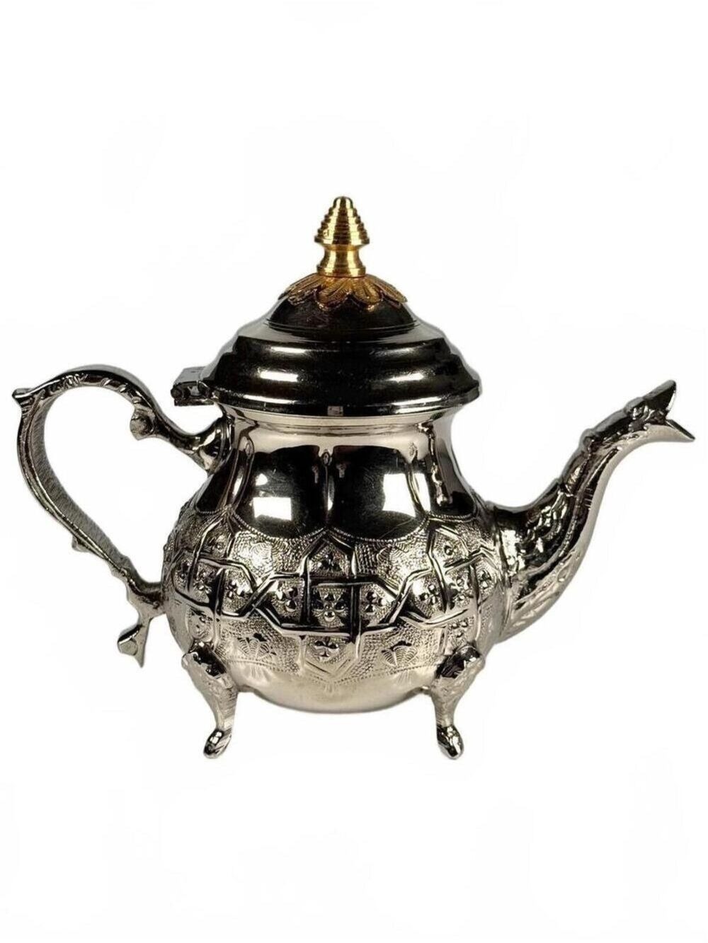 Vintage Dar el Afrah Moroccan Silver Plate Engraved Oriental Teapot Brass Finial